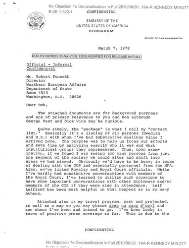 Rodney Kennedy-Minott letter to Robert Funseth, director of Northern European Affairs