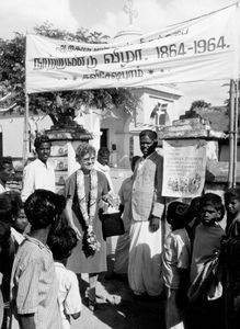 Suviseshapuram, Tamil Nadu, South India, 1964. Danish Church Minister, Bodil Koch, visiting at