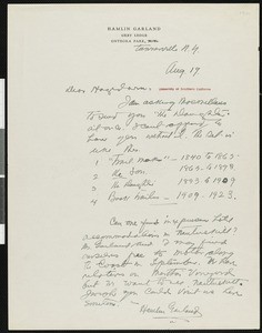 Hamlin Garland, letter, 1931-08-19, to Hermann Hagedorn