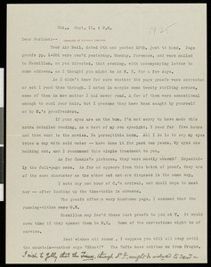 Henry Blake Fuller, letter, 1925-09-11, to Hamlin Garland