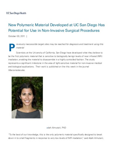 New Polymeric Material Developed at UC San Diego Has Potential for Use in Non-Invasive Surgical Procedures