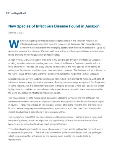 New Species of Infectious Disease Found in Amazon