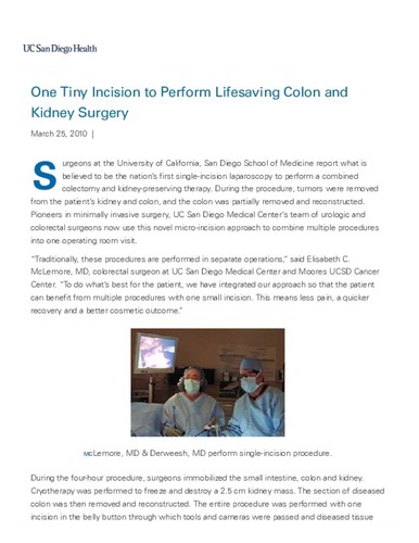 One Tiny Incision to Perform Lifesaving Colon and Kidney Surgery
