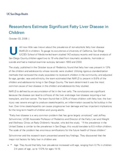 Researchers Estimate Significant Fatty Liver Disease in Children - News from UCSD