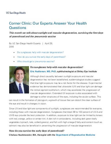 Corner Clinic: Our Experts Answer Your Health Questions - April 2016