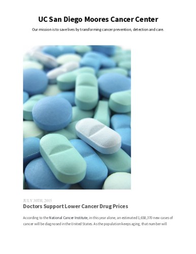 Doctors Support Lower Cancer Drug Prices