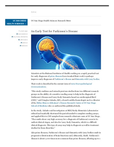 An Early Test for Parkinson's Disease