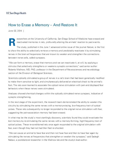 How to Erase a Memory - And Restore It