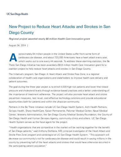 New Project to Reduce Heart Attacks and Strokes in San Diego County