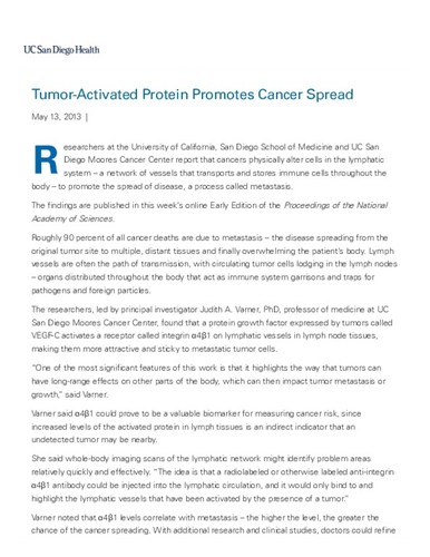 Tumor-Activated Protein Promotes Cancer Spread