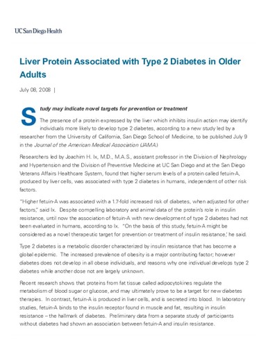 Liver Protein Associated with Type 2 Diabetes in Older Adults