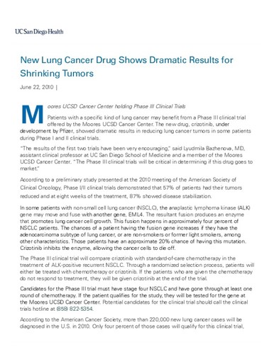 New Lung Cancer Drug Shows Dramatic Results for Shrinking Tumors