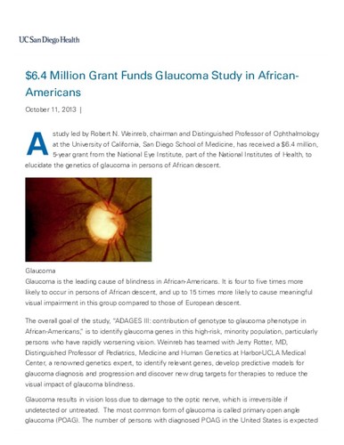 $6.4 Million Grant Funds Glaucoma Study in African-Americans