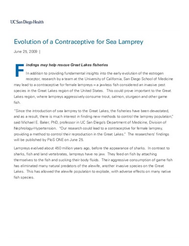 Evolution of a Contraceptive for Sea Lamprey