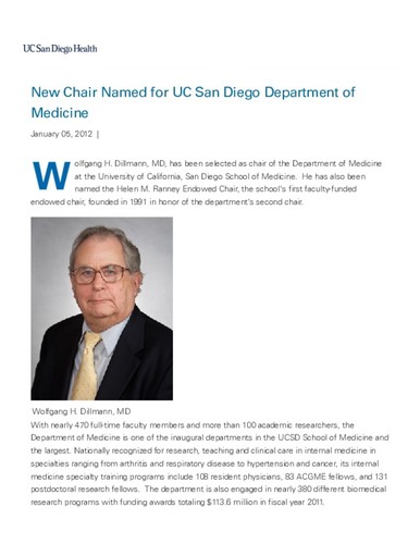New Chair Named for UC San Diego Department of Medicine