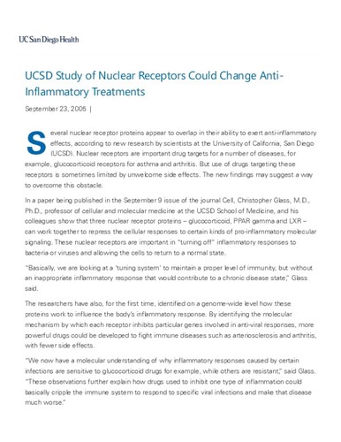 UCSD Study of Nuclear Receptors Could Change Anti-Inflammatory Treatments