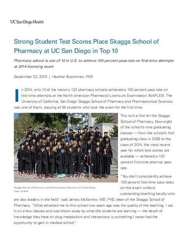 Strong Student Test Scores Place Skaggs School of Pharmacy at UC San Diego in Top 10