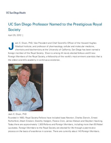 UC San Diego Professor Named to the Prestigious Royal Society