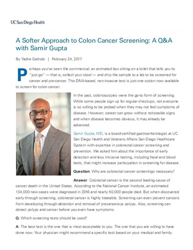 A Softer Approach to Colon Cancer Screening: A Q&A with Samir Gupta