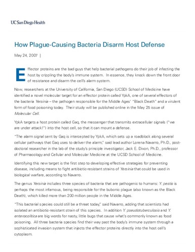 How Plague-Causing Bacteria Disarm Host Defense