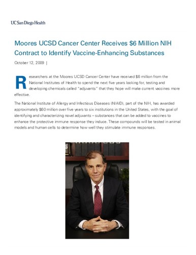 Moores UCSD Cancer Center Receives $6 Million NIH Contract to Identify Vaccine-Enhancing Substances