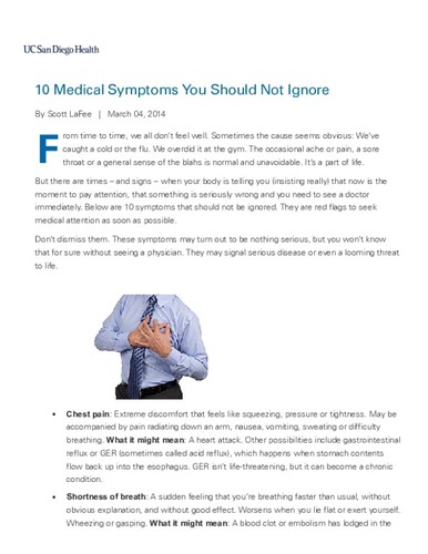 10 Medical Symptoms You Should Not Ignore