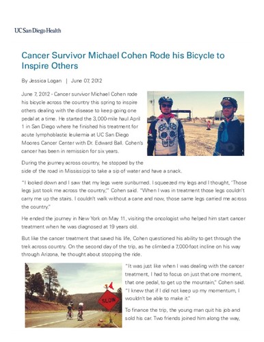 Cancer Survivor Michael Cohen - Features - UC San Diego Health