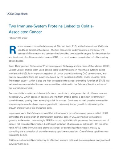 Two Immune-System Proteins Linked to Colitis-Associated Cancer