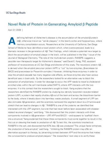 Novel Role of Protein in Generating Amyloid β Peptide