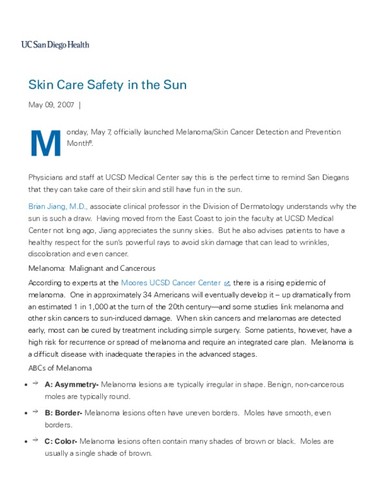 Skin Care Safety in the Sun | News from UCSD Medical Center, San Diego