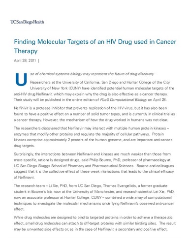 Finding Molecular Targets of an HIV Drug used in Cancer Therapy