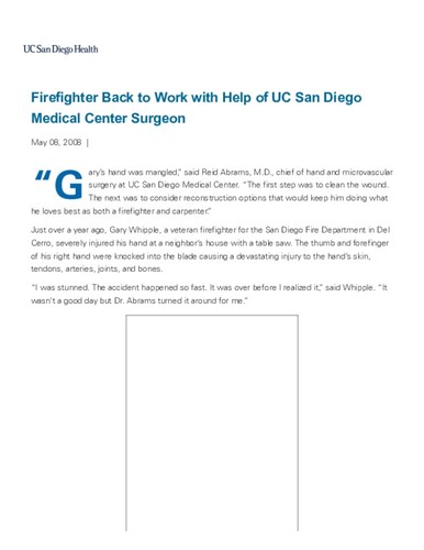 Firefighter Back to Work with Help of UC San Diego Medical Center Surgeon