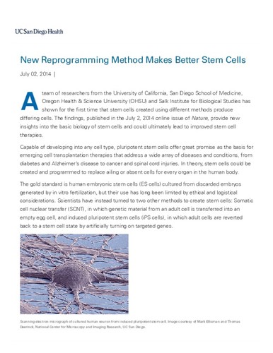 New Reprogramming Method Makes Better Stem Cells