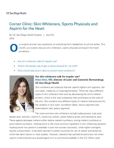 Corner Clinic: Skin Whiteners, Sports Physicals and Aspirin for the Heart