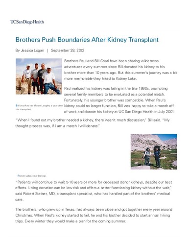 Brothers Push Boundaries After Kidney Transplant