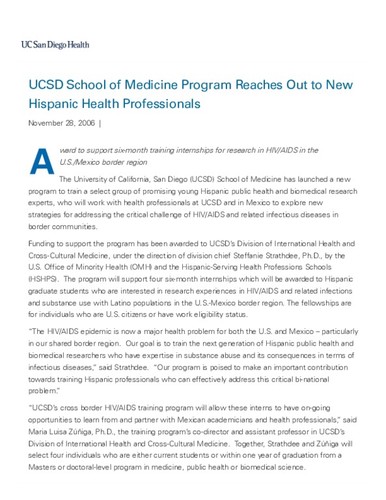 UCSD School of Medicine Program Reaches Out to New Hispanic Health Professionals