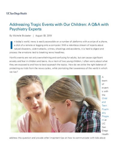 Addressing Tragic Events with Our Children: A Q&A with Psychiatry Experts