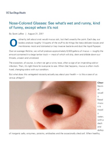 Nose-Colored Glasses: See what’s wet and runny, kind of funny, except when it’s not