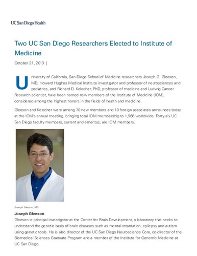 Two UC San Diego Researchers Elected to Institute of Medicine