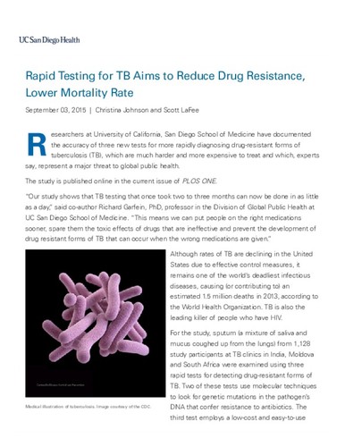 Rapid Testing for TB Aims to Reduce Drug Resistance, Lower Mortality Rate