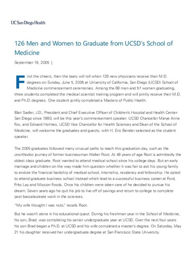 126 Men and Women to Graduate from UCSD’s School of Medicine