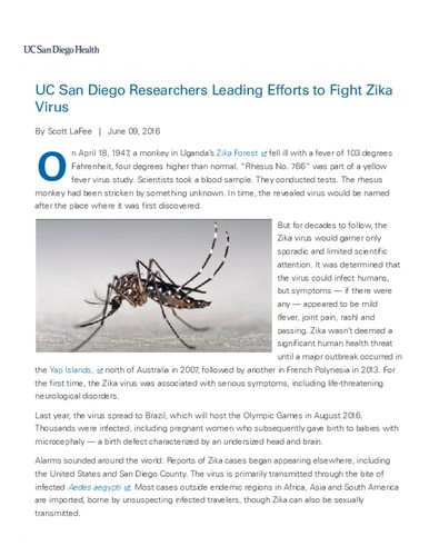 UC San Diego Researchers Leading Efforts to Fight Zika Virus
