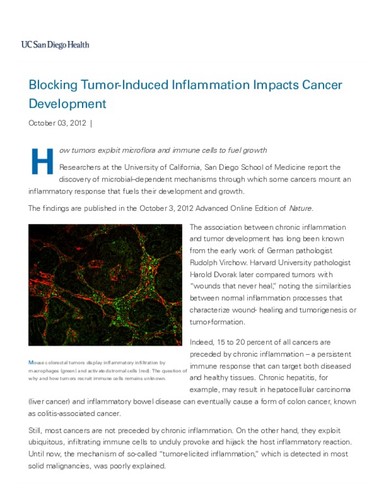 Blocking Tumor-Induced Inflammation Impacts Cancer Development