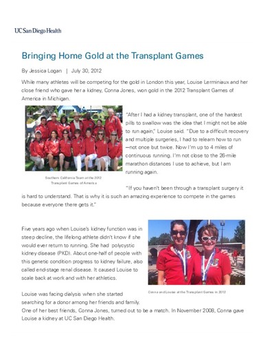 Transplant Games - New Features - UC San Diego Health