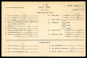 WPA Low income housing area survey data card 13, serial 17241