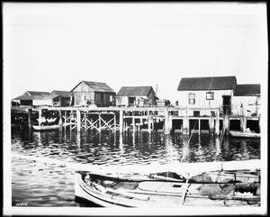 Exterior view of squatters' huts in San Pedro that were demolished when the piers were pulled down, ca.1936