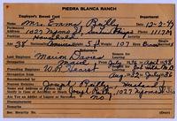 Piedra Blanca Ranch Employee Record Card for Emma Reilly, December 2, 1947