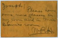 Note from William Randolph Hearst to Joseph Jelinek