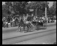 Horse drawn carriage in the San Gabriel Fiesta parade, San Gabriel, 1935
