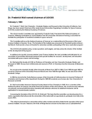 Dr. Frederick Wall named chairman of UOCSS